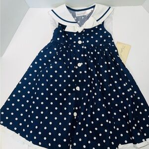 Navy Polka Dot Kids Casual Dress‎